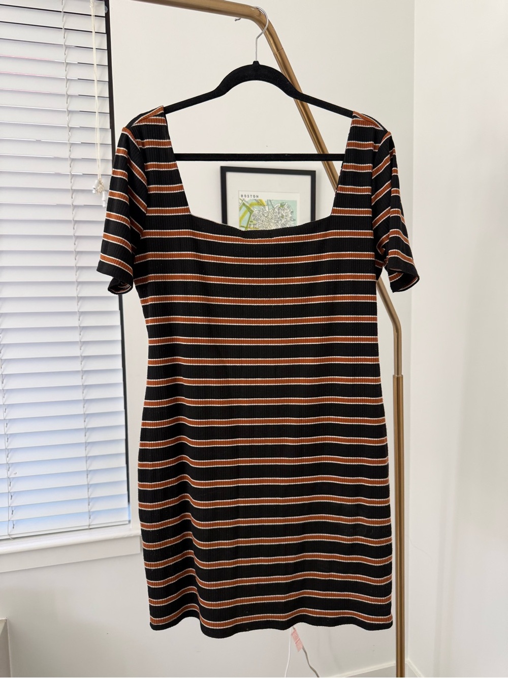 Lovers + Friends Striped Scoop Neck Bodycon Dress in Black and Brown